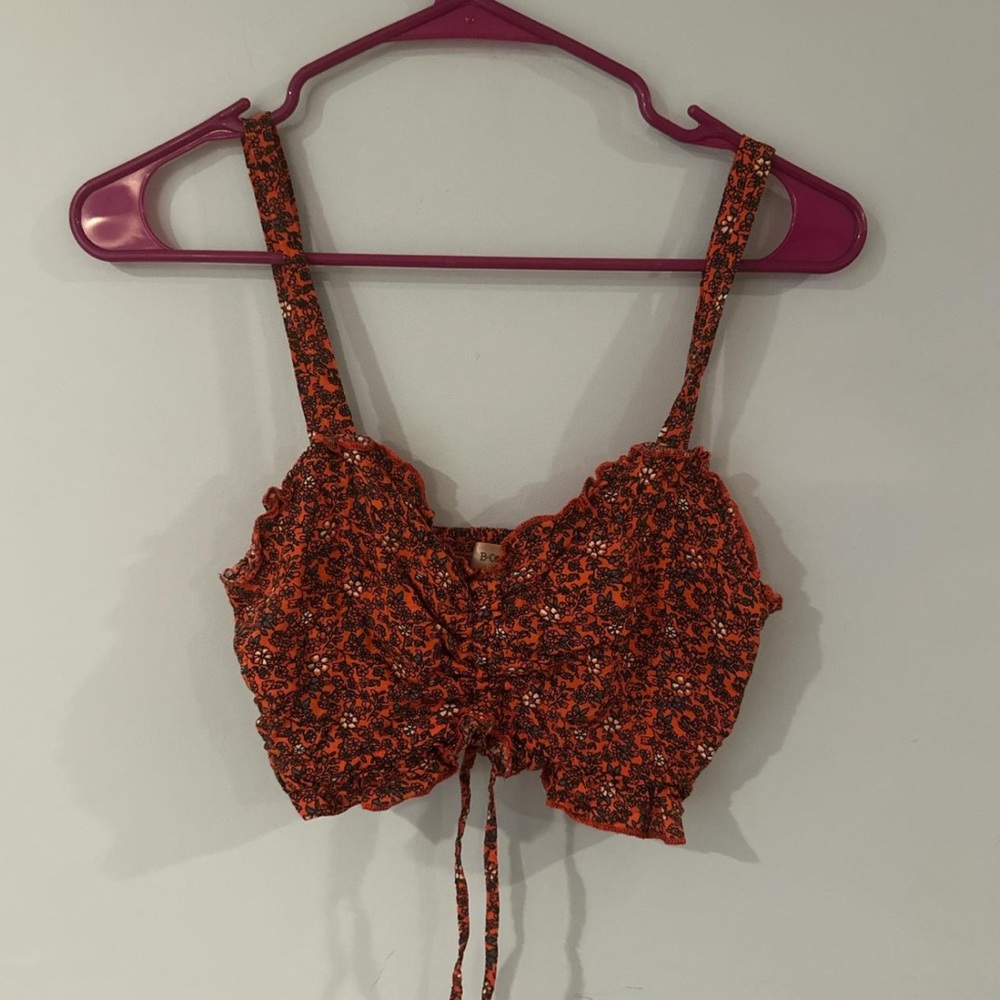 Women's Floral Ruched Crop Top - Orange